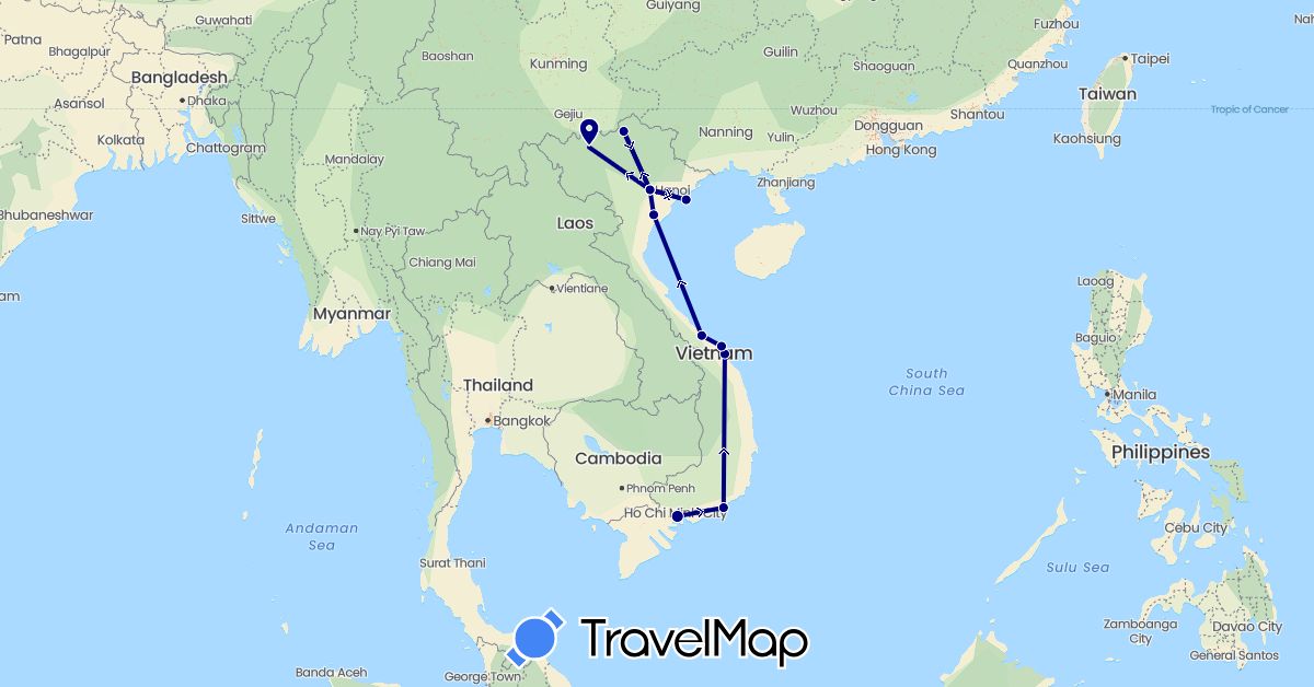 TravelMap itinerary: driving in Vietnam (Asia)